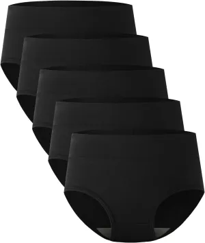 BAMBOO COOL Women's Underwear High Waisted Briefs Full Coverage Soft and Breathable Panties, 5-Pack