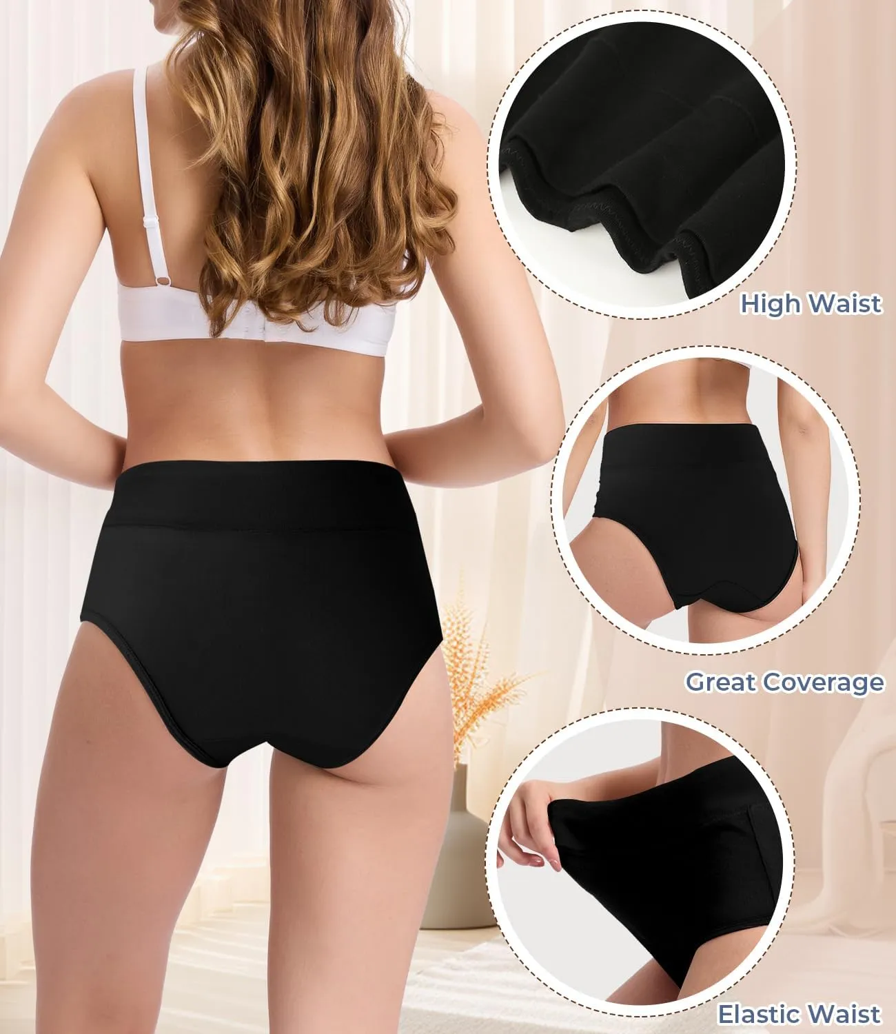 BAMBOO COOL Women's Underwear High Waisted Briefs Full Coverage Soft and Breathable Panties, 5-Pack