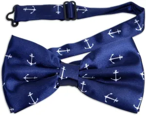 BG Anchor Design Bow Tie. Pretied Ready Bow Tie Navy Blue With White Anchors.