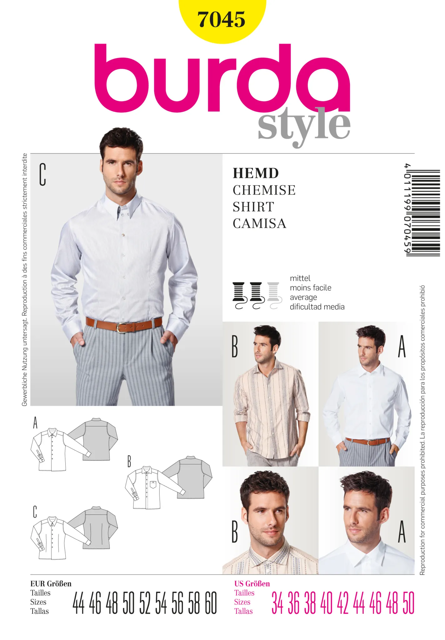 Burda 7045 Mens' Shirt Pattern