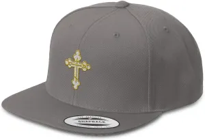 Custom Snapback Baseball Cap Gold Outline Orthodox Cross Embroidery Snaps