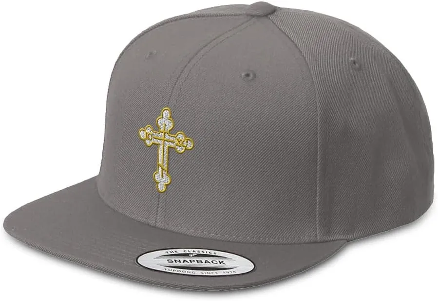 Custom Snapback Baseball Cap Gold Outline Orthodox Cross Embroidery Snaps