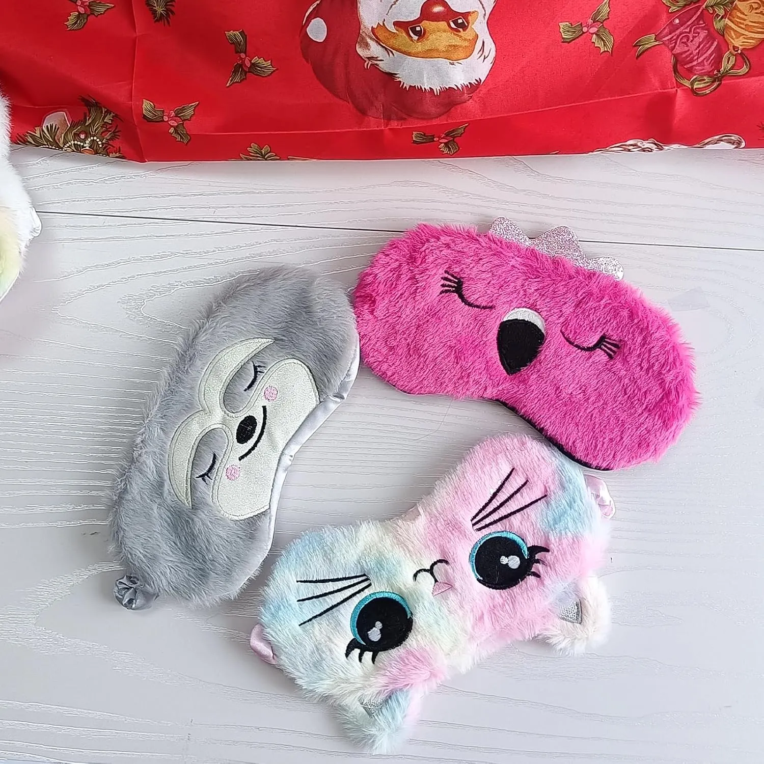 Cute Animal Sleeping Mask Soft Plush Blindfold Cute Rabbit Panda Koala Eye Cover Eyeshade for Kids Teens Girls Women (3Pack Multicolor)
