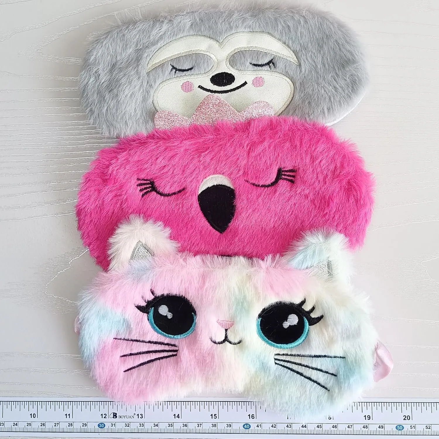 Cute Animal Sleeping Mask Soft Plush Blindfold Cute Rabbit Panda Koala Eye Cover Eyeshade for Kids Teens Girls Women (3Pack Multicolor)