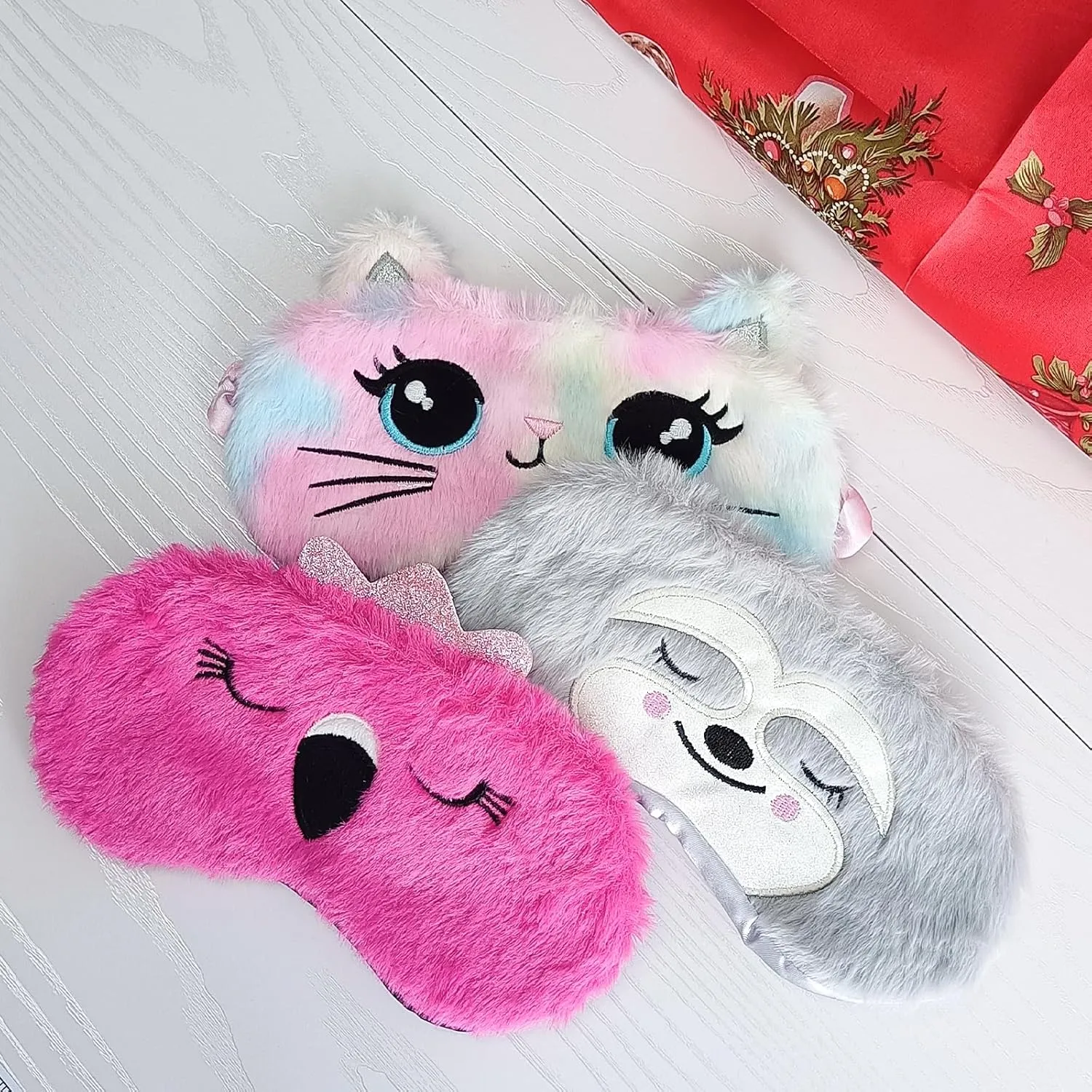 Cute Animal Sleeping Mask Soft Plush Blindfold Cute Rabbit Panda Koala Eye Cover Eyeshade for Kids Teens Girls Women (3Pack Multicolor)