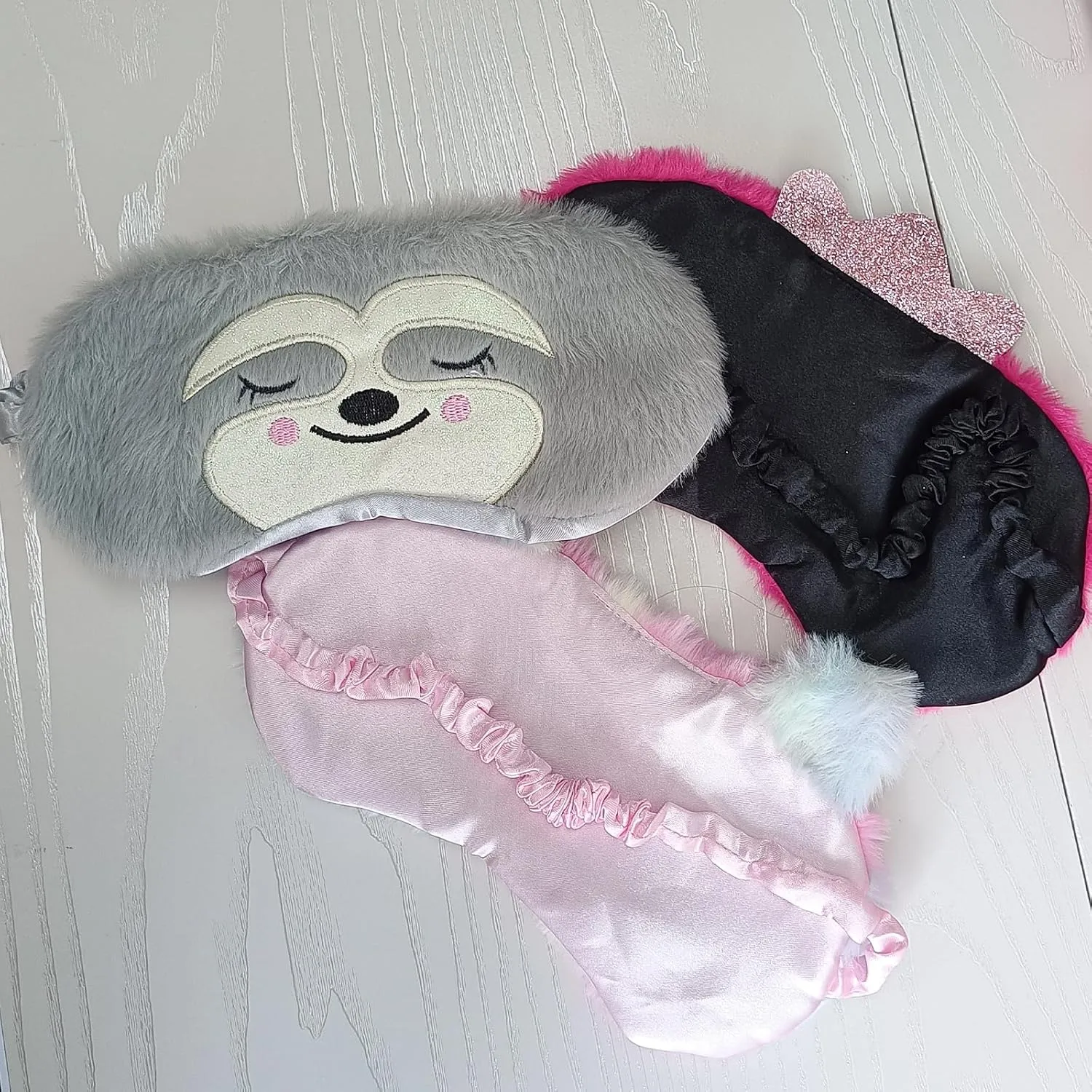 Cute Animal Sleeping Mask Soft Plush Blindfold Cute Rabbit Panda Koala Eye Cover Eyeshade for Kids Teens Girls Women (3Pack Multicolor)