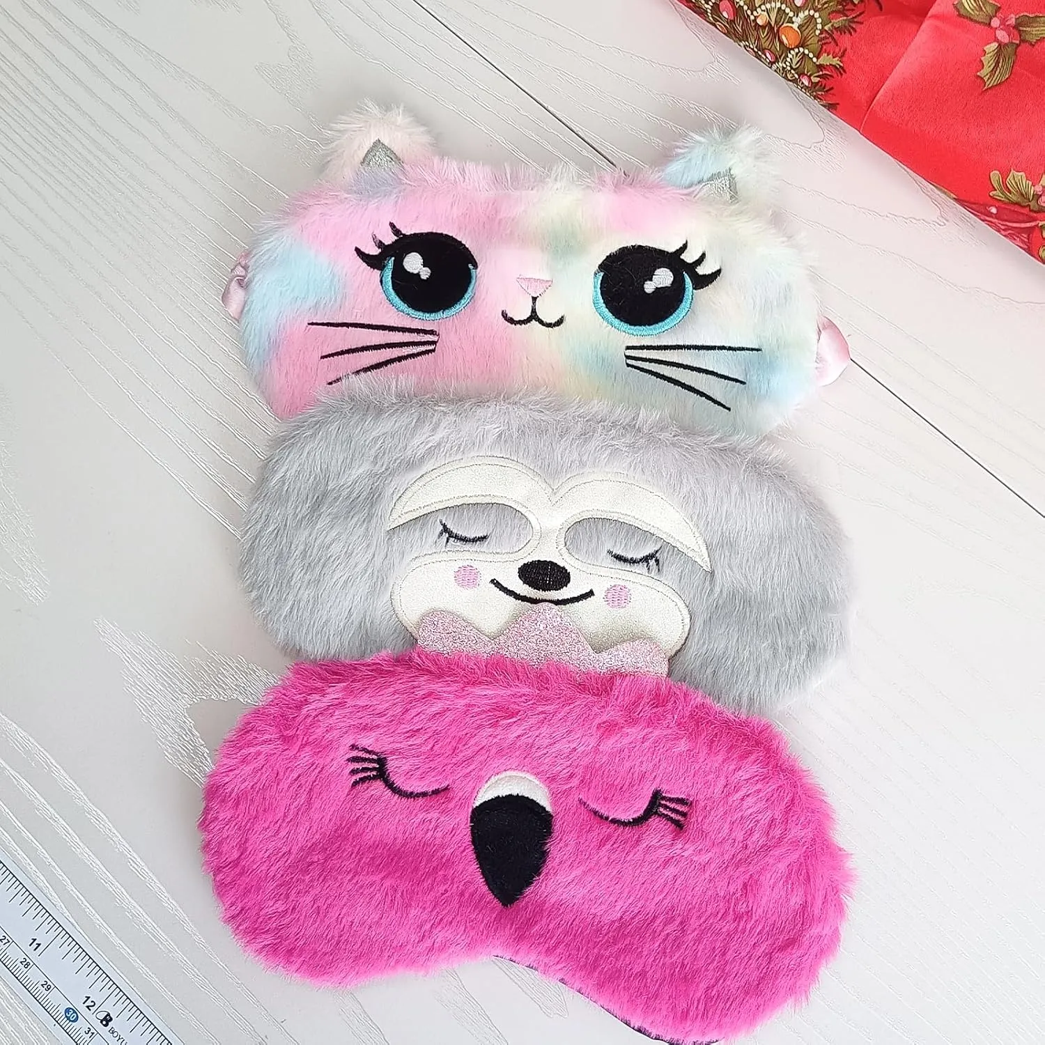 Cute Animal Sleeping Mask Soft Plush Blindfold Cute Rabbit Panda Koala Eye Cover Eyeshade for Kids Teens Girls Women (3Pack Multicolor)