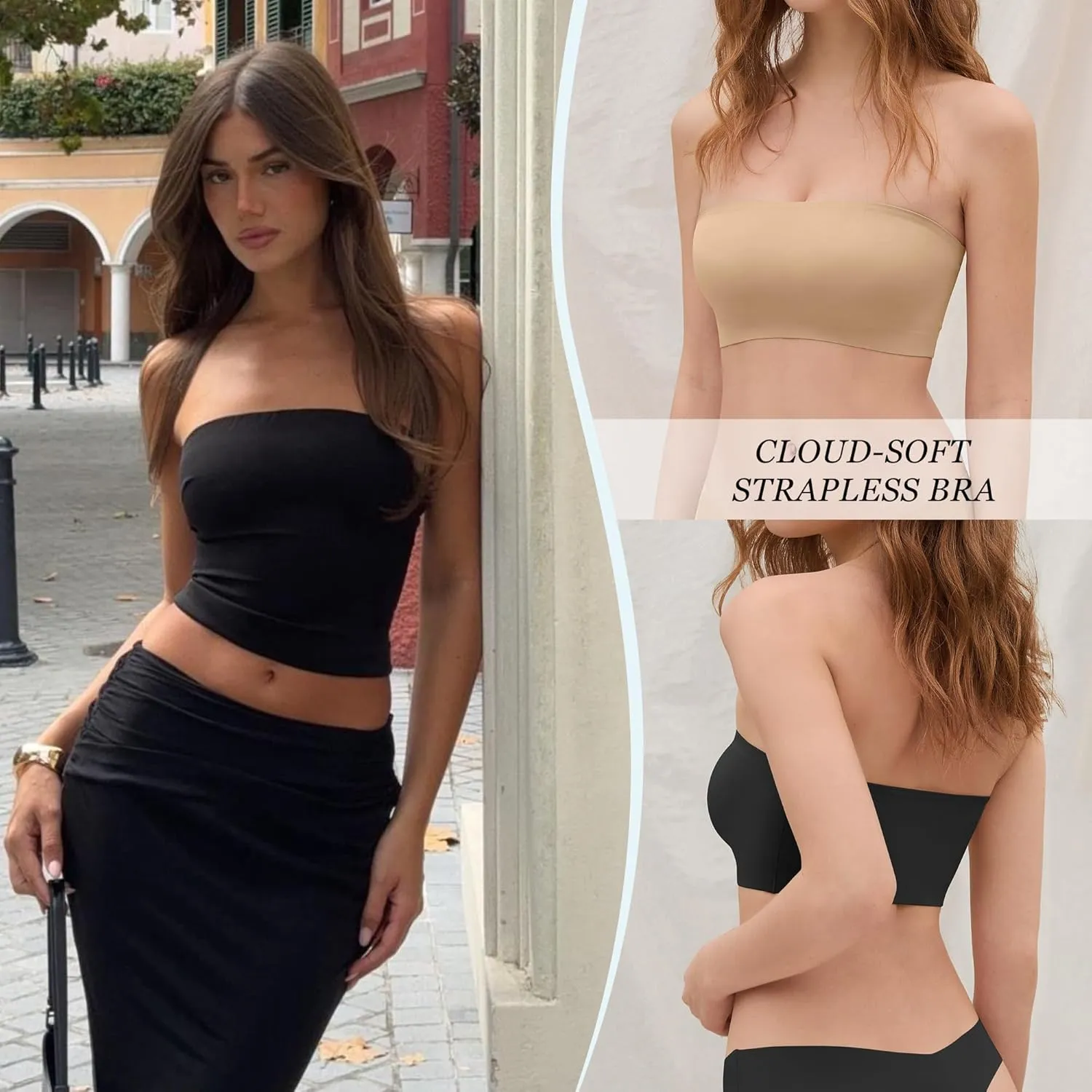 DEANGELMON Strapless Bras for Women Non-Slip Silicone Bandeau Seamless Tube Top Bralette Comfy Non Padded Stretchy Stylish