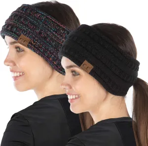 Funky Junque Women's Fleece Lined Cable Knit Headband - Messy Bun Ear Warmer - Solid, Confetti, 4 Tone, Value Packs