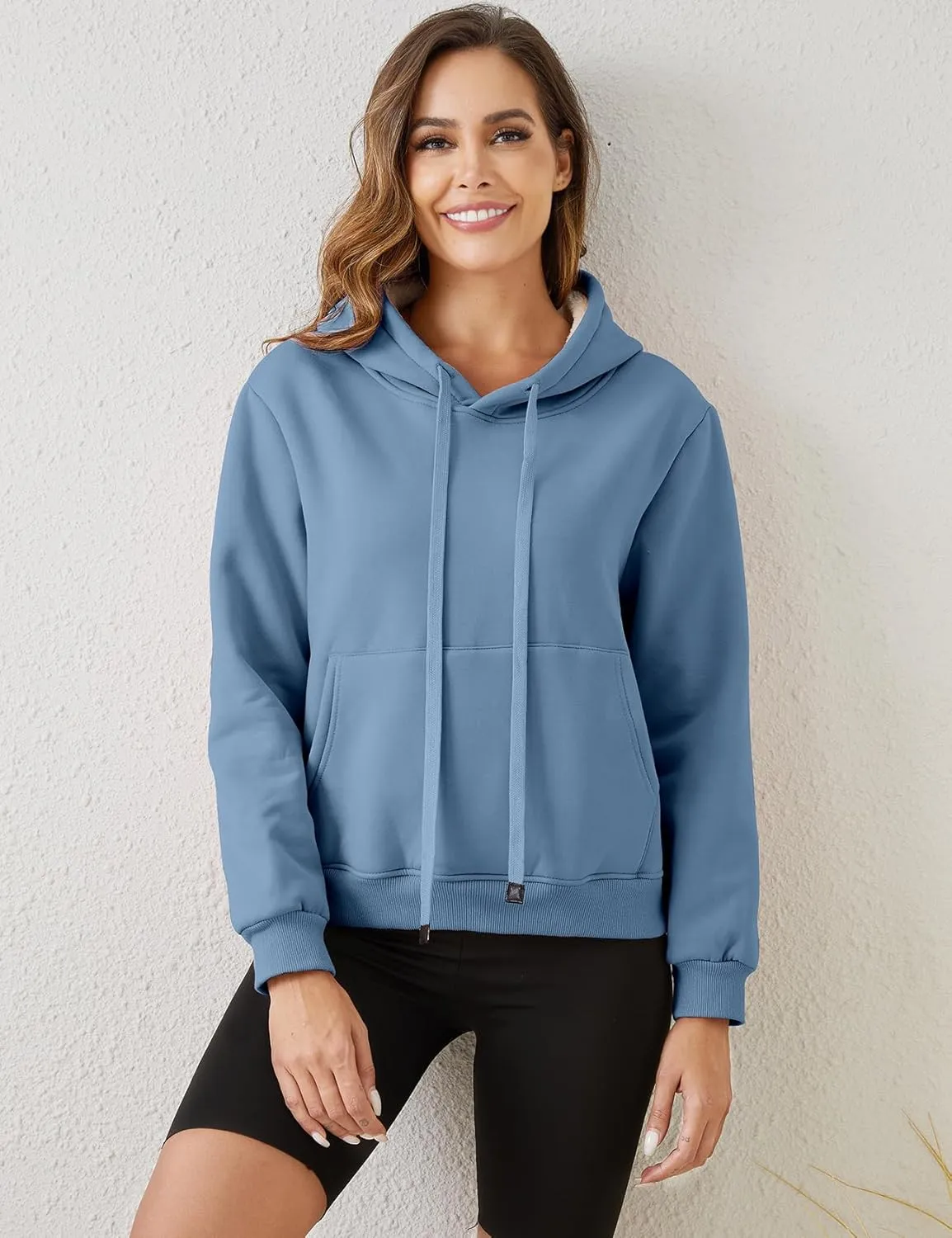 Gihuo Women's Winter Warm Hoodie Sherpa Fleece Lined Pullover Hoodie Hooded Sweatshirt Heavyweight Casual Tops
