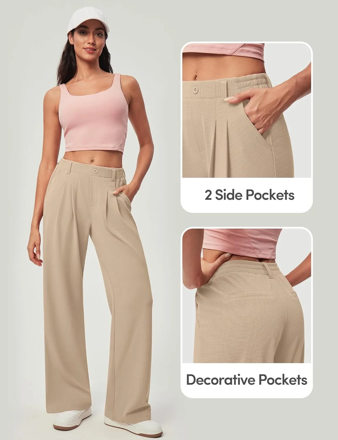IUGA Wide Leg Pants Woman Pull on Stretchy Work Dress Pants High Waisted Business Casual Trousers Slacks 26''/28''