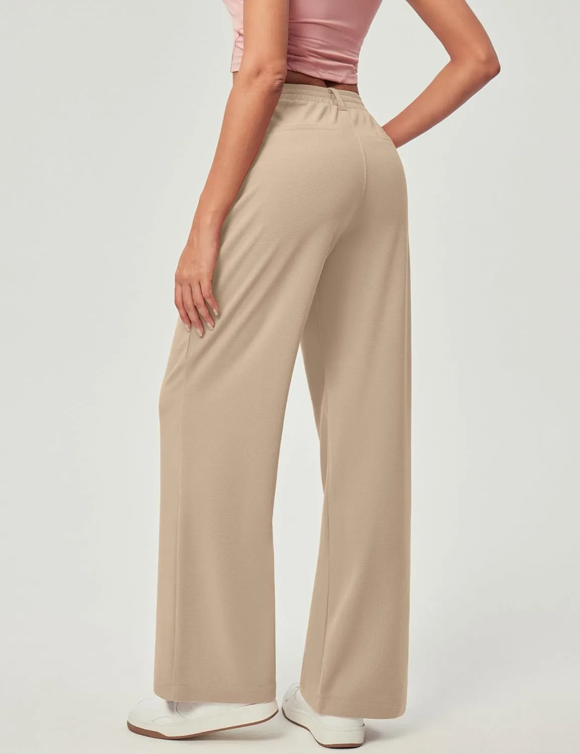 IUGA Wide Leg Pants Woman Pull on Stretchy Work Dress Pants High Waisted Business Casual Trousers Slacks 26''/28''