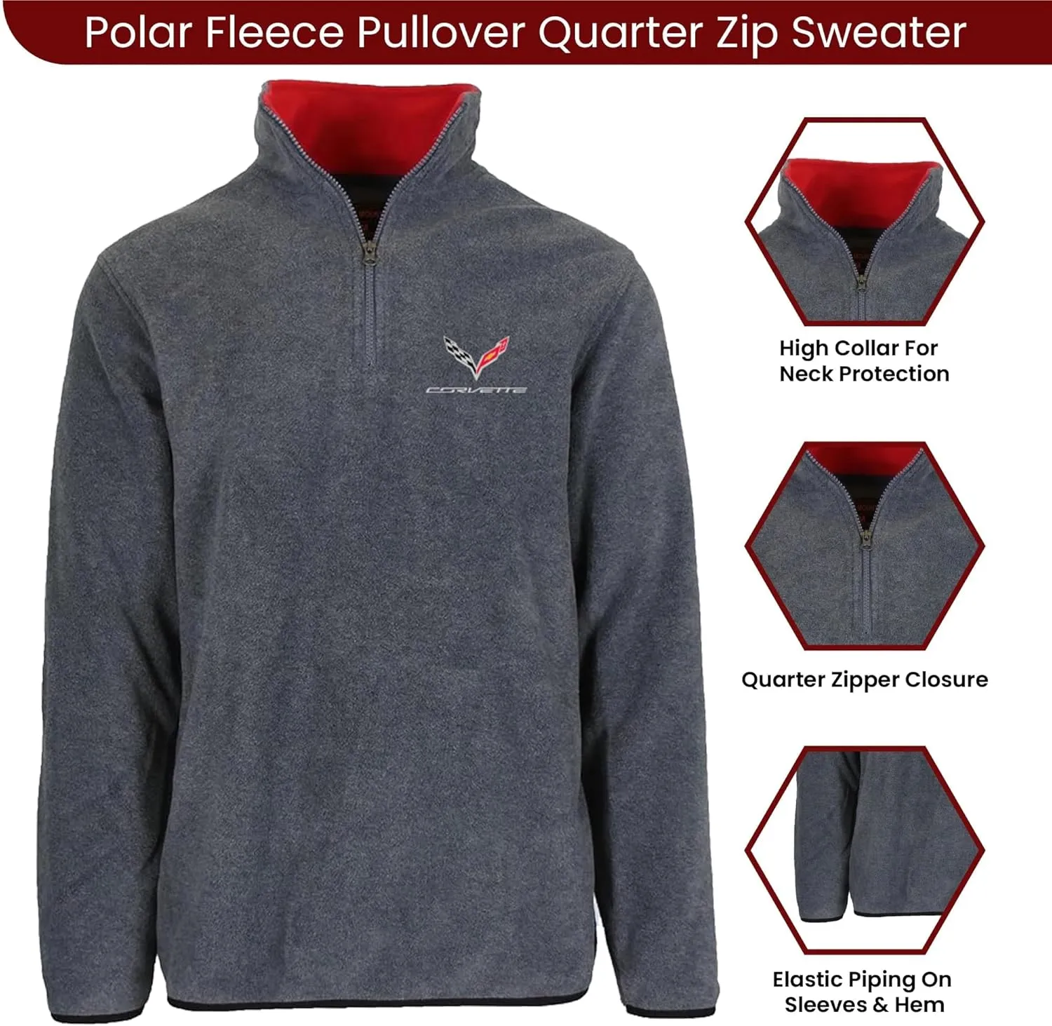 JH Design Mens Chevy Corvette C7 Quarter Zip Fleece Sweatshirt 3 Colors
