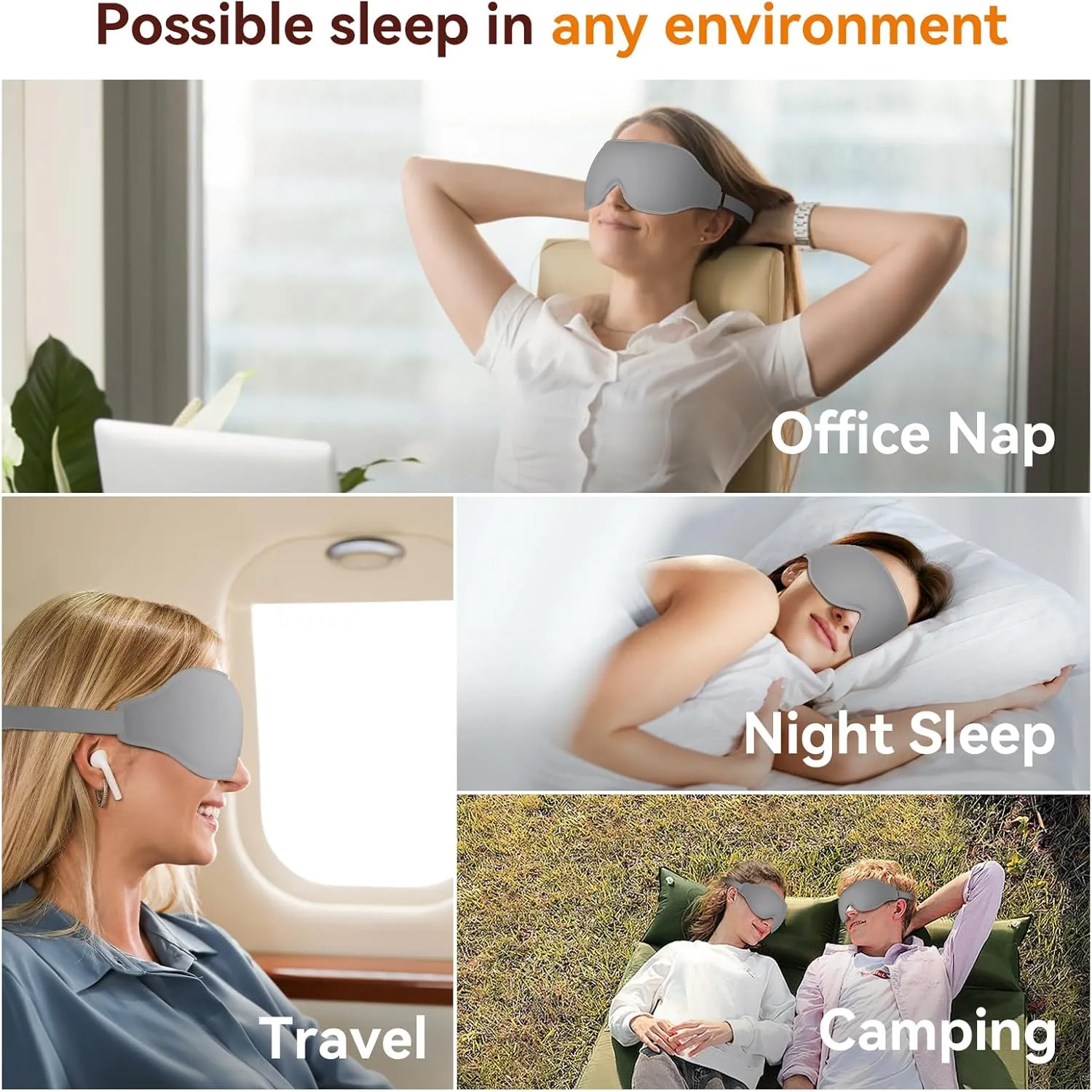 Light Blocking Sleep Mask - Soft Breathable 3D Memory Foam Eye Mask, Adjustable