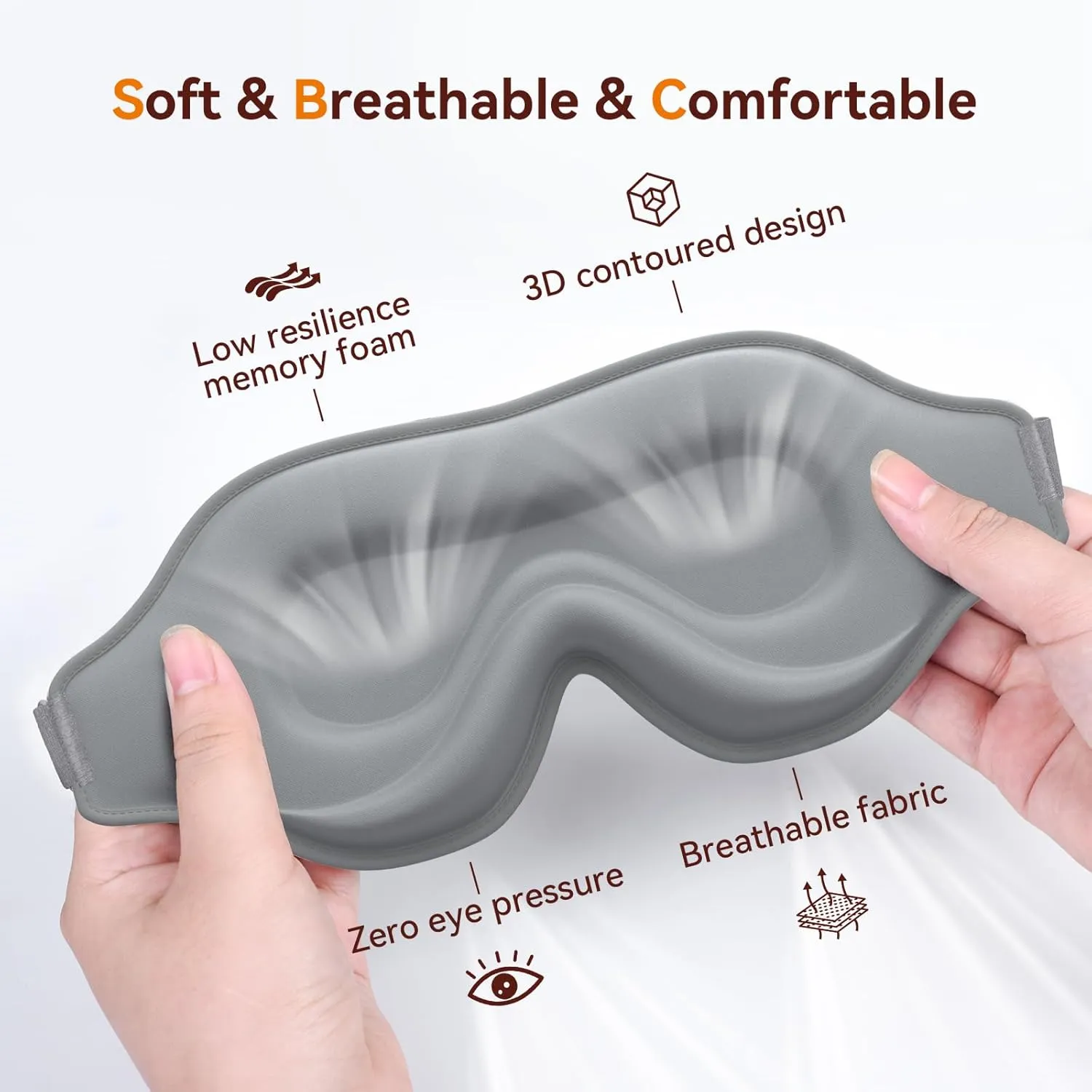 Light Blocking Sleep Mask - Soft Breathable 3D Memory Foam Eye Mask, Adjustable