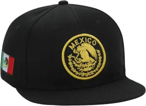 Mexico Eagle Embroidery Snapback Hat Adjustable Mexico Flag Baseball Cap Black