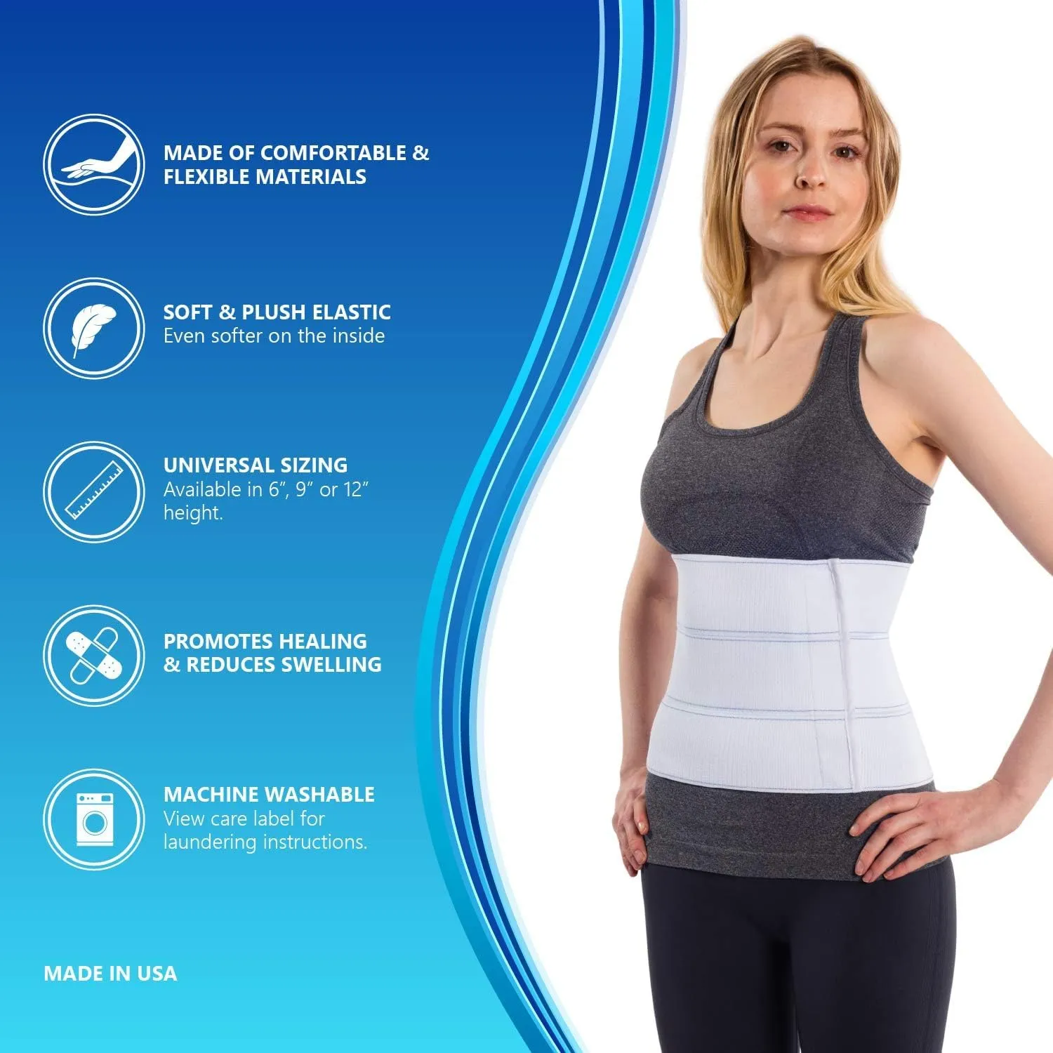NYOrtho Abdominal Binder Lower Waist Support Belt - Compression Wrap for Men and Women MADE IN USA (30" - 45") 4 Panel - 12"