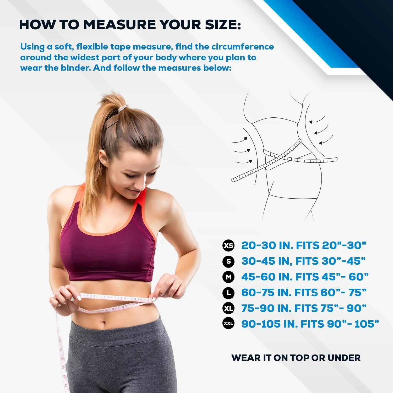 NYOrtho Abdominal Binder Lower Waist Support Belt - Compression Wrap for Men and Women MADE IN USA (30" - 45") 4 Panel - 12"