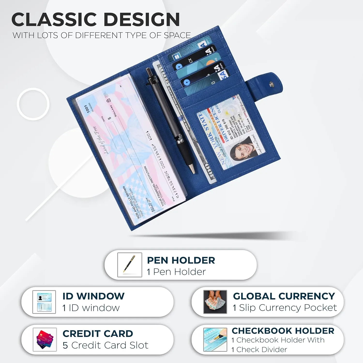Oak Leathers Leather Checkbook Cover for Men & Women -RFID Slim Wallet Pen Holder Credit Card Gift Duplicate Checks Minimalist Design
