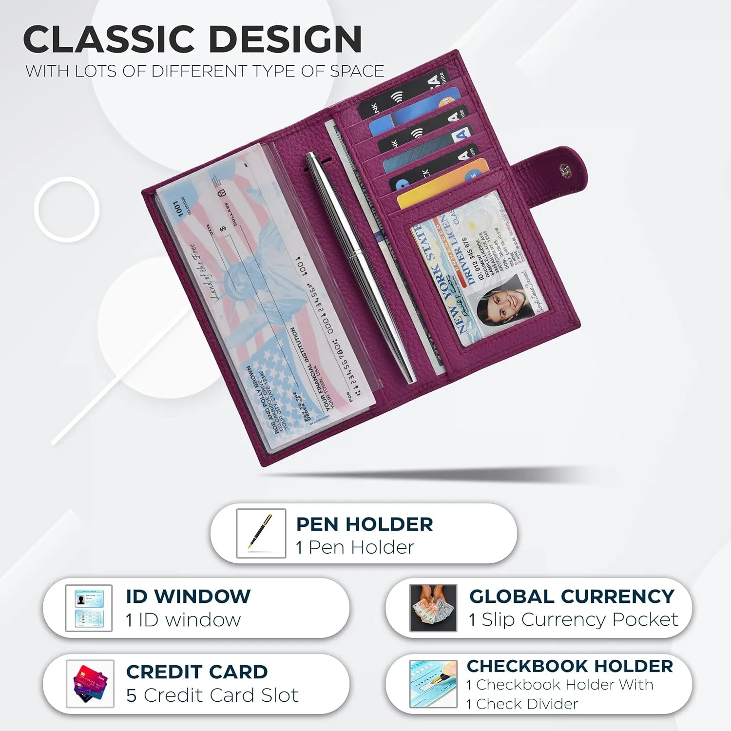 Oak Leathers Leather Checkbook Cover for Men & Women -RFID Slim Wallet Pen Holder Credit Card Gift Duplicate Checks Minimalist Design