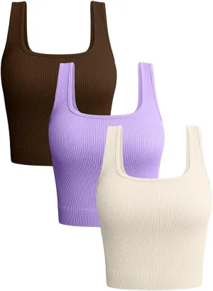 OQQ Women's 3 Piece Tank Tops Ribbed Seamless Workout Exercise Shirts 2025 Summer Basic Camis