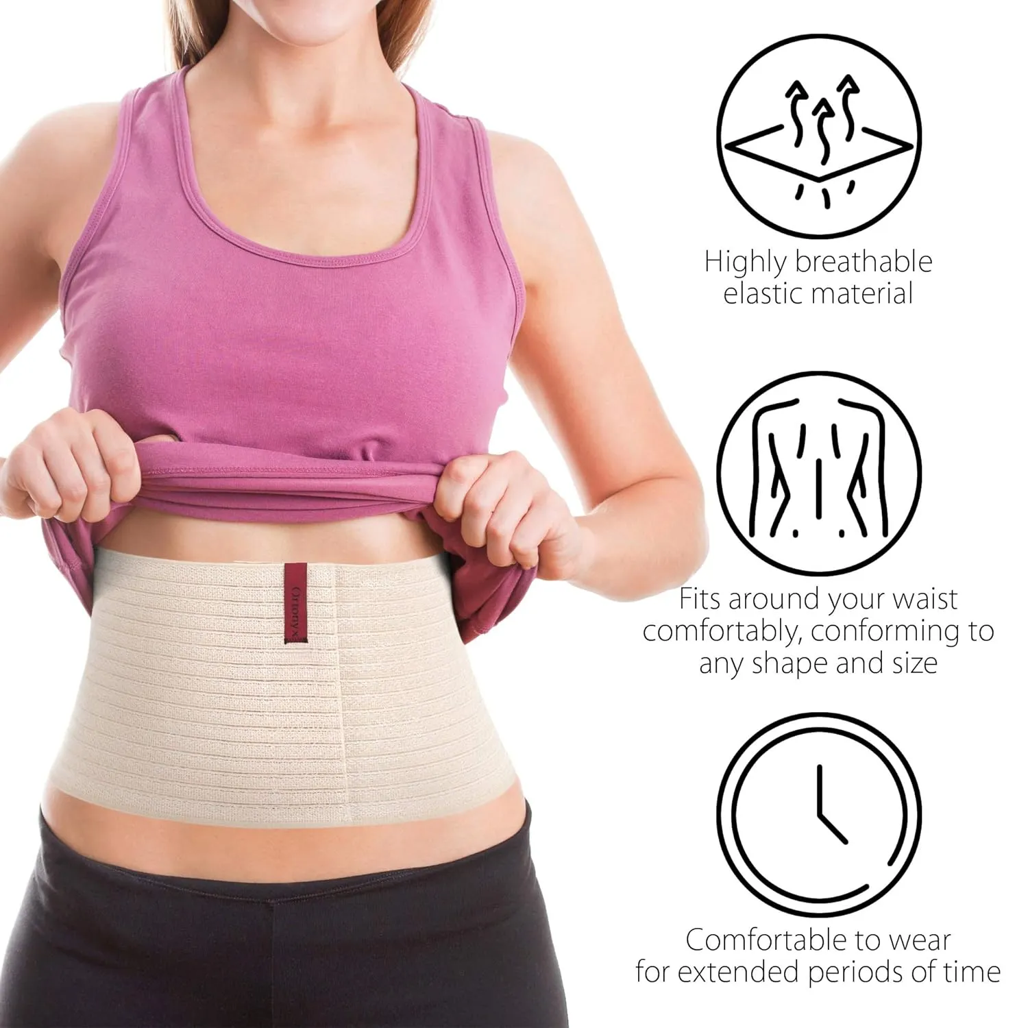 ORTONYX 6.25" Abdominal Binder for Men and Women/Postpartum Post-operative Post-surgery Wrap/Abdomen Navel Umbilical Hernia Support Belt / 524006 Beige L/XXL