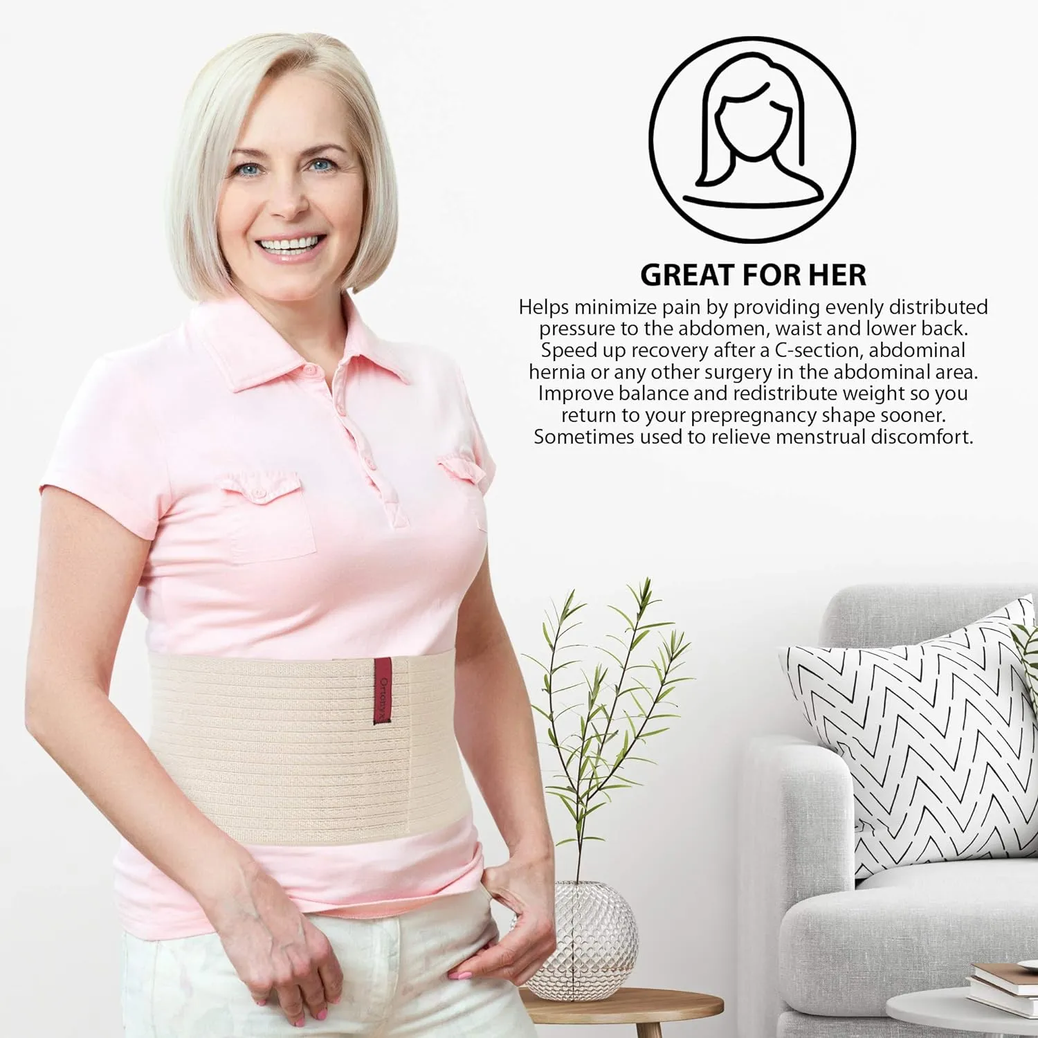 ORTONYX 6.25" Abdominal Binder for Men and Women/Postpartum Post-operative Post-surgery Wrap/Abdomen Navel Umbilical Hernia Support Belt / 524006 Beige L/XXL
