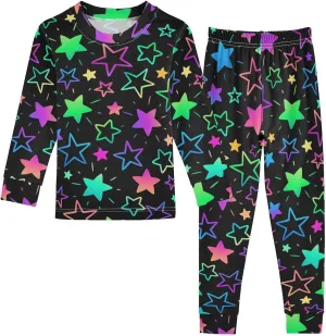 Pajama Sets Long Sleeve Bright Neon Stars Soft Comfy Sleepwear 2 Piece PJS 3-8T