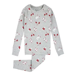 Petit Lem 2-Piece Organic Cotton Ribbed Pajama Set in Knits and Pieces Print on Heather Grey