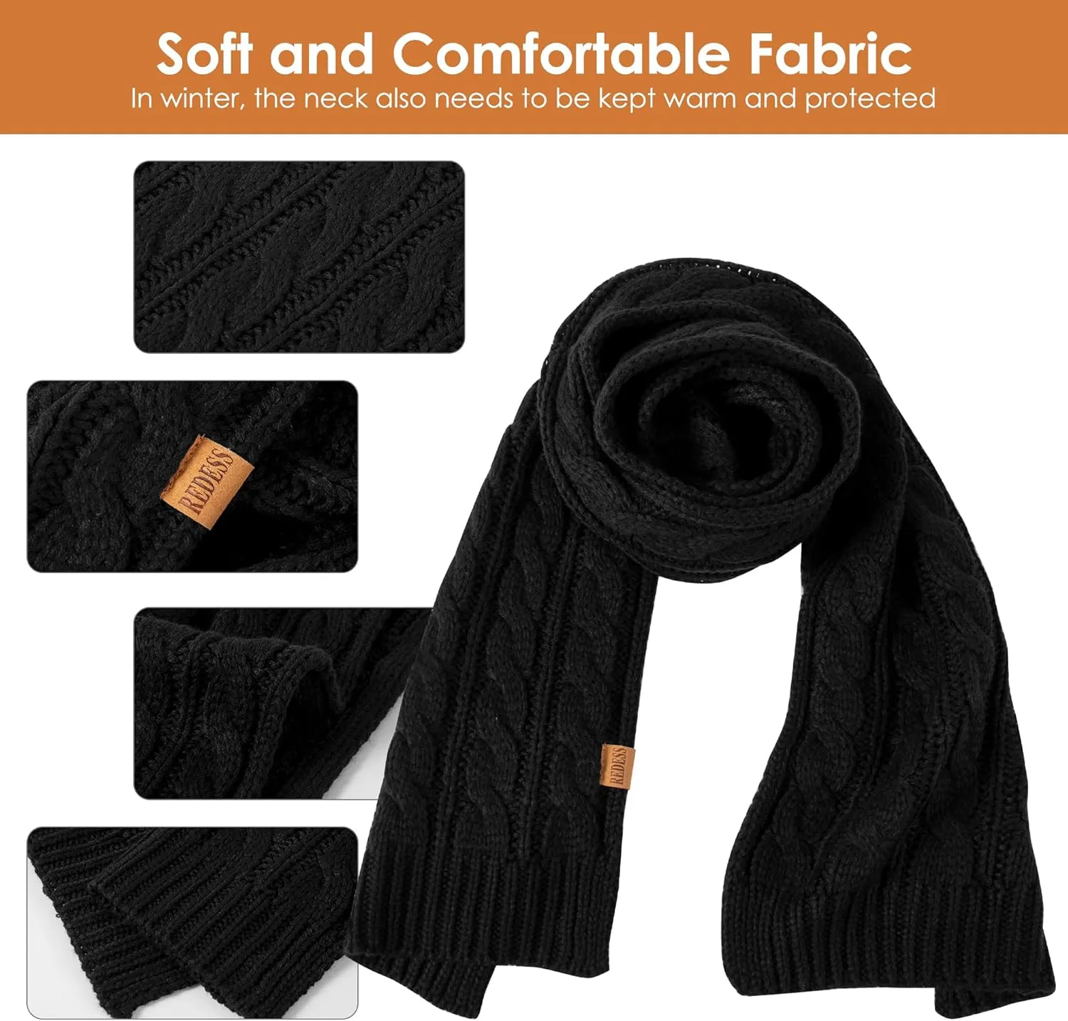 REDESS Women's Big Knit Scarf Winter Warm Long Wrap Cashmere Wool Thick Winter Large Chunky Scarf for Women