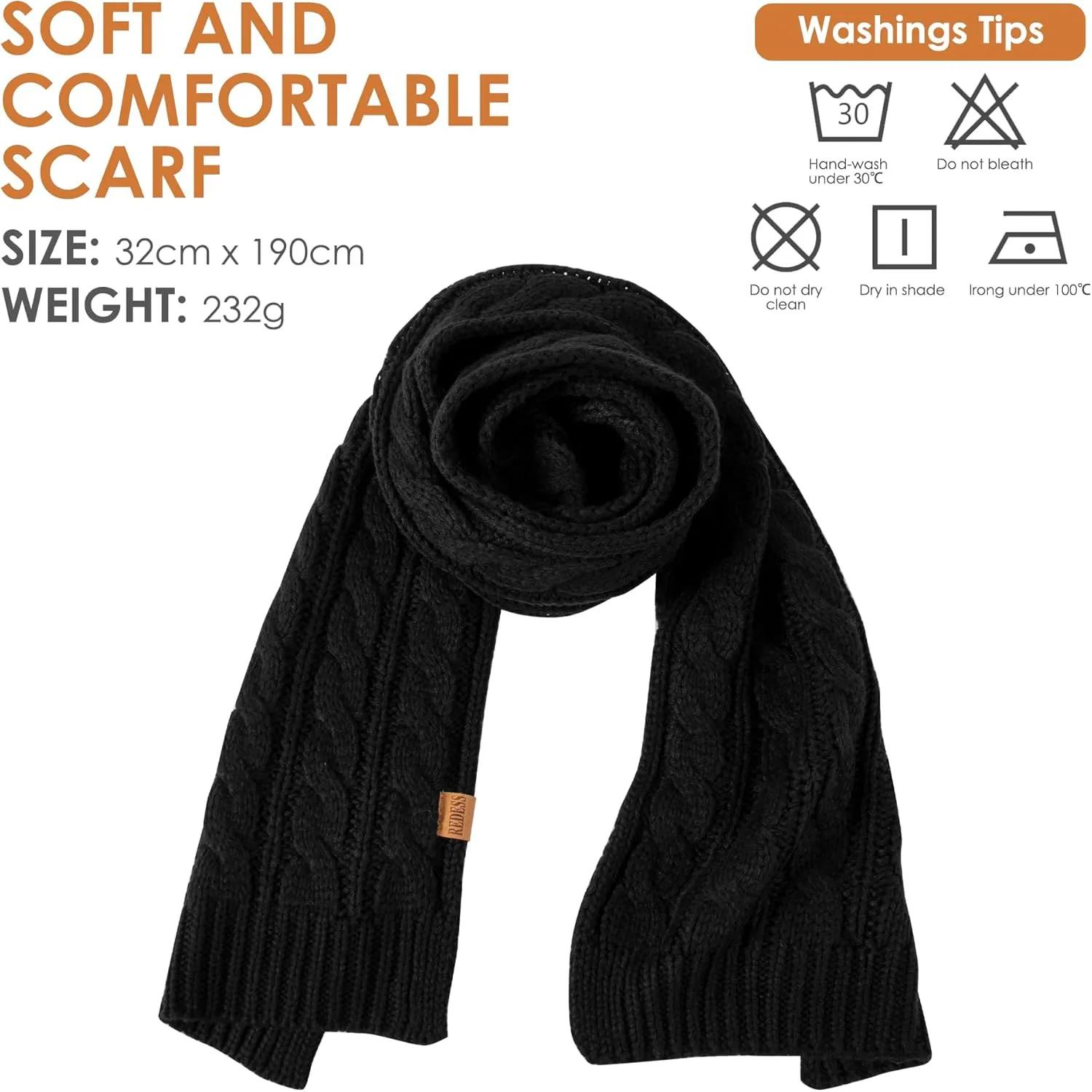 REDESS Women's Big Knit Scarf Winter Warm Long Wrap Cashmere Wool Thick Winter Large Chunky Scarf for Women