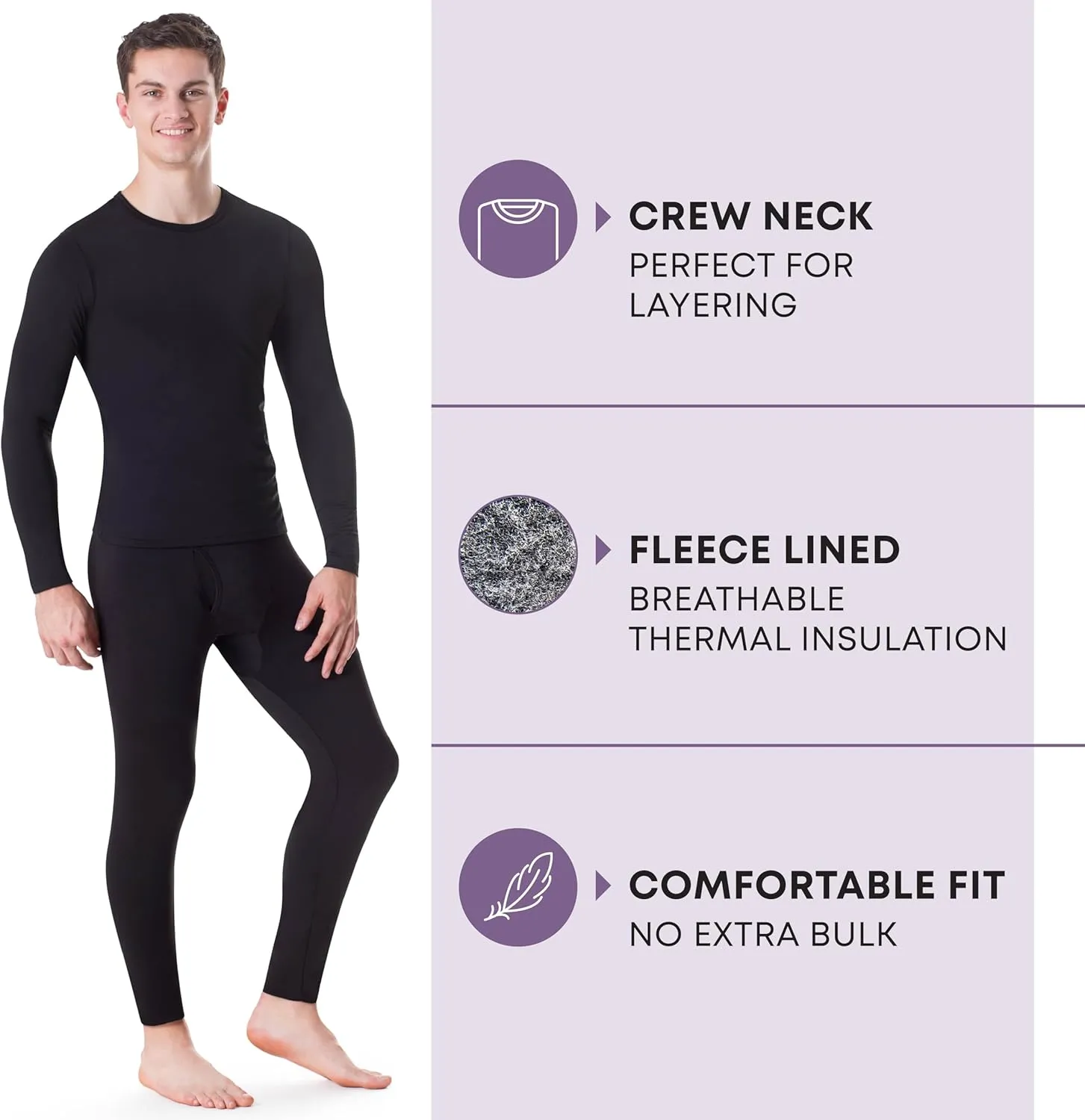 Rocky Thermal Underwear for Men, Long Johns Fleece Lined Set, Shirt & Pants, Base Layer w/Leggings/Bottoms Ski/Extreme Cold