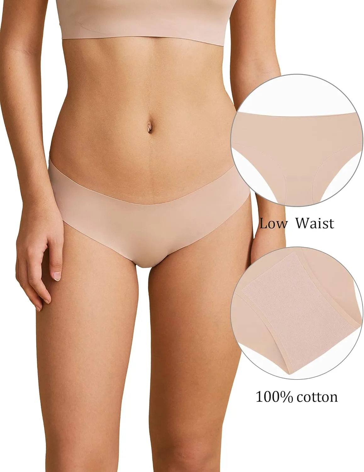 SHARICCA Women Seamless Cheeky Bikini No Show Panties Ladies Invisible Breathable Briefs Soft Stretch Underwear Multi Pack