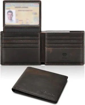 Travelambo 100% Genuine Leather Wallet for Men with Gift Box - Handmade Bifold Stylish - Rfid Wallet for Men with 2 ID Windows