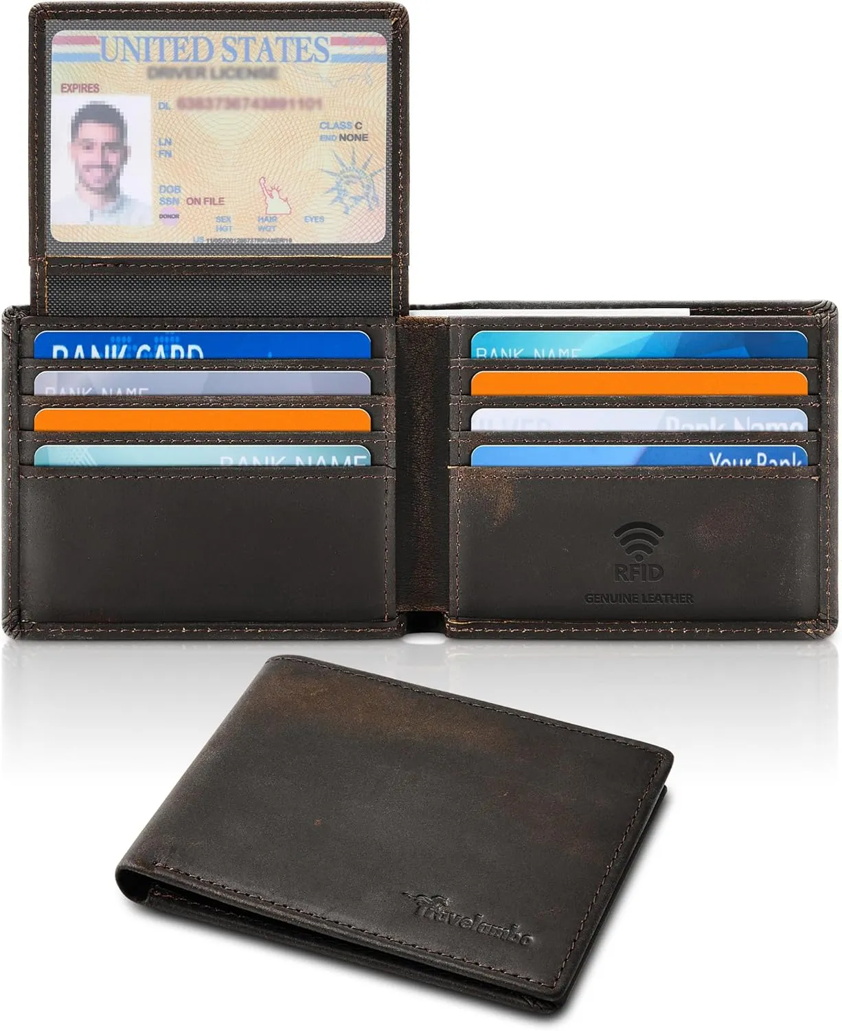 Travelambo 100% Genuine Leather Wallet for Men with Gift Box - Handmade Bifold Stylish - Rfid Wallet for Men with 2 ID Windows
