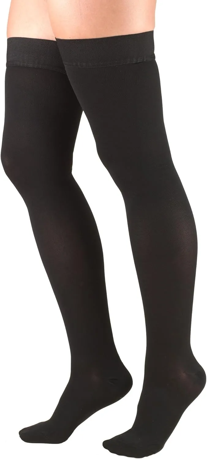 Truform 20-30 mmHg Compression Stockings for Men and Women, Thigh High Length, Dot Top, Closed Toe, Black, Medium