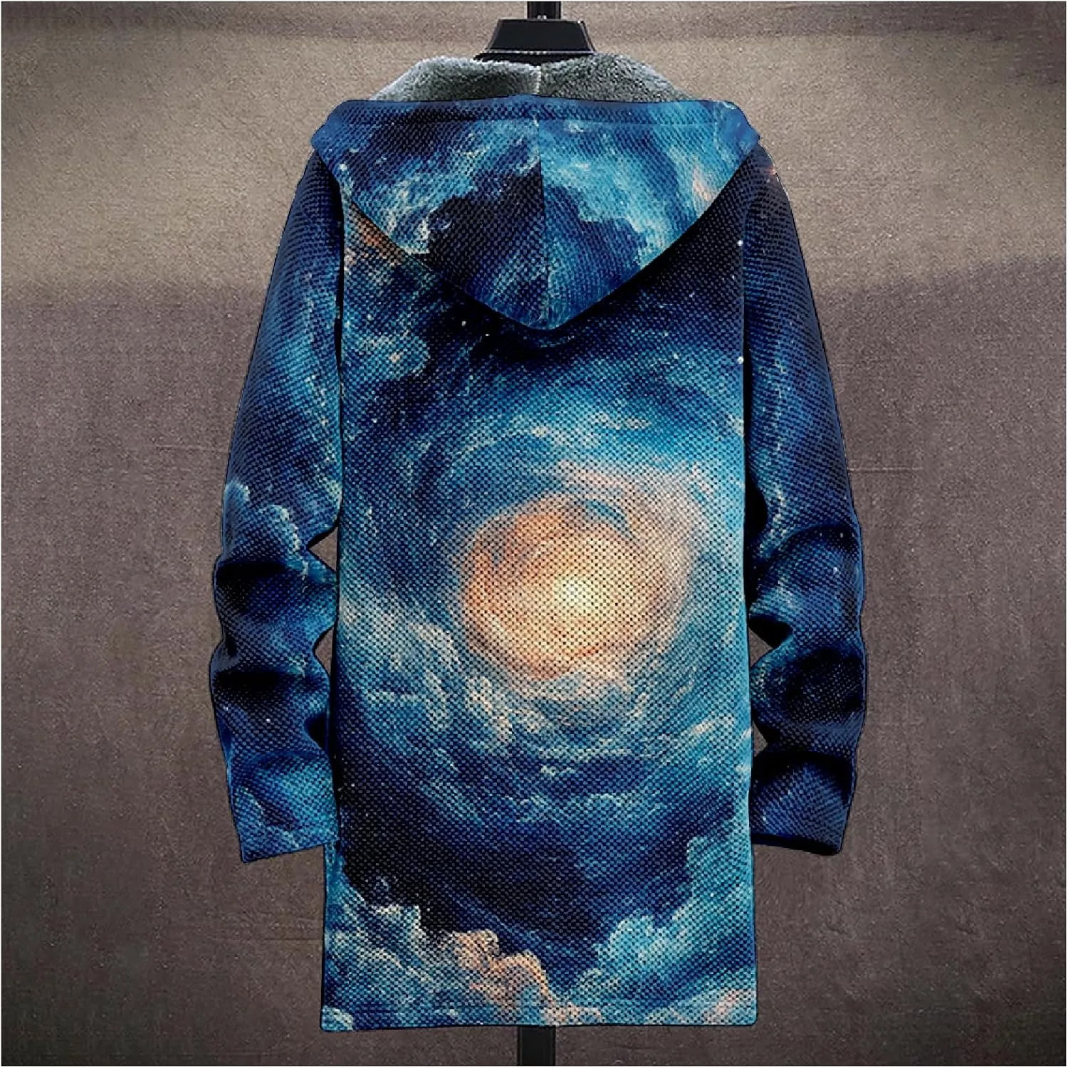 Winter Coats For Men Galaxy 3D Print Long Sleeve Zipper Big And Tall Cardigan Fleece Warm Novelty Fashion Jacket