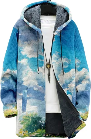 Winter Coats For Men Galaxy 3D Print Long Sleeve Zipper Big And Tall Cardigan Fleece Warm Novelty Fashion Jacket