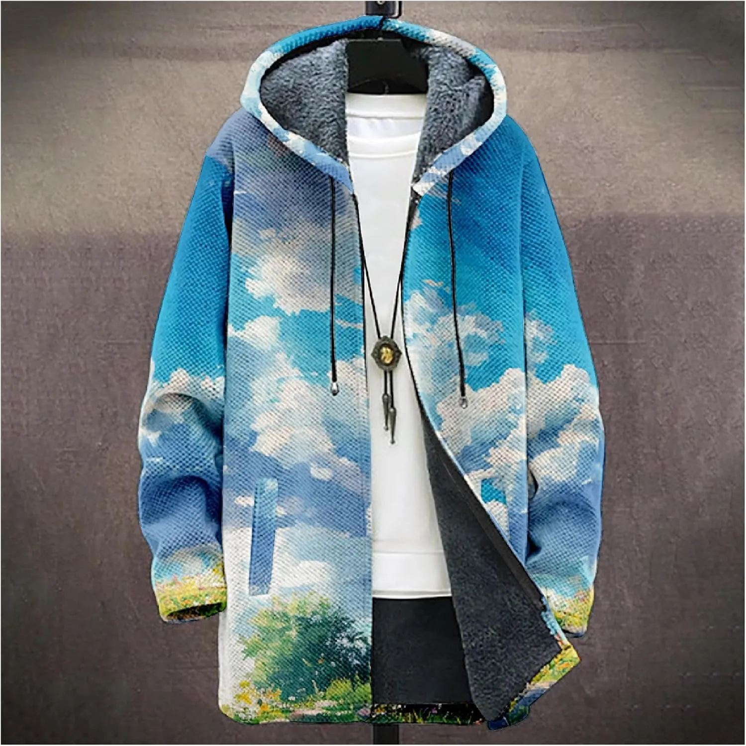 Winter Coats For Men Galaxy 3D Print Long Sleeve Zipper Big And Tall Cardigan Fleece Warm Novelty Fashion Jacket