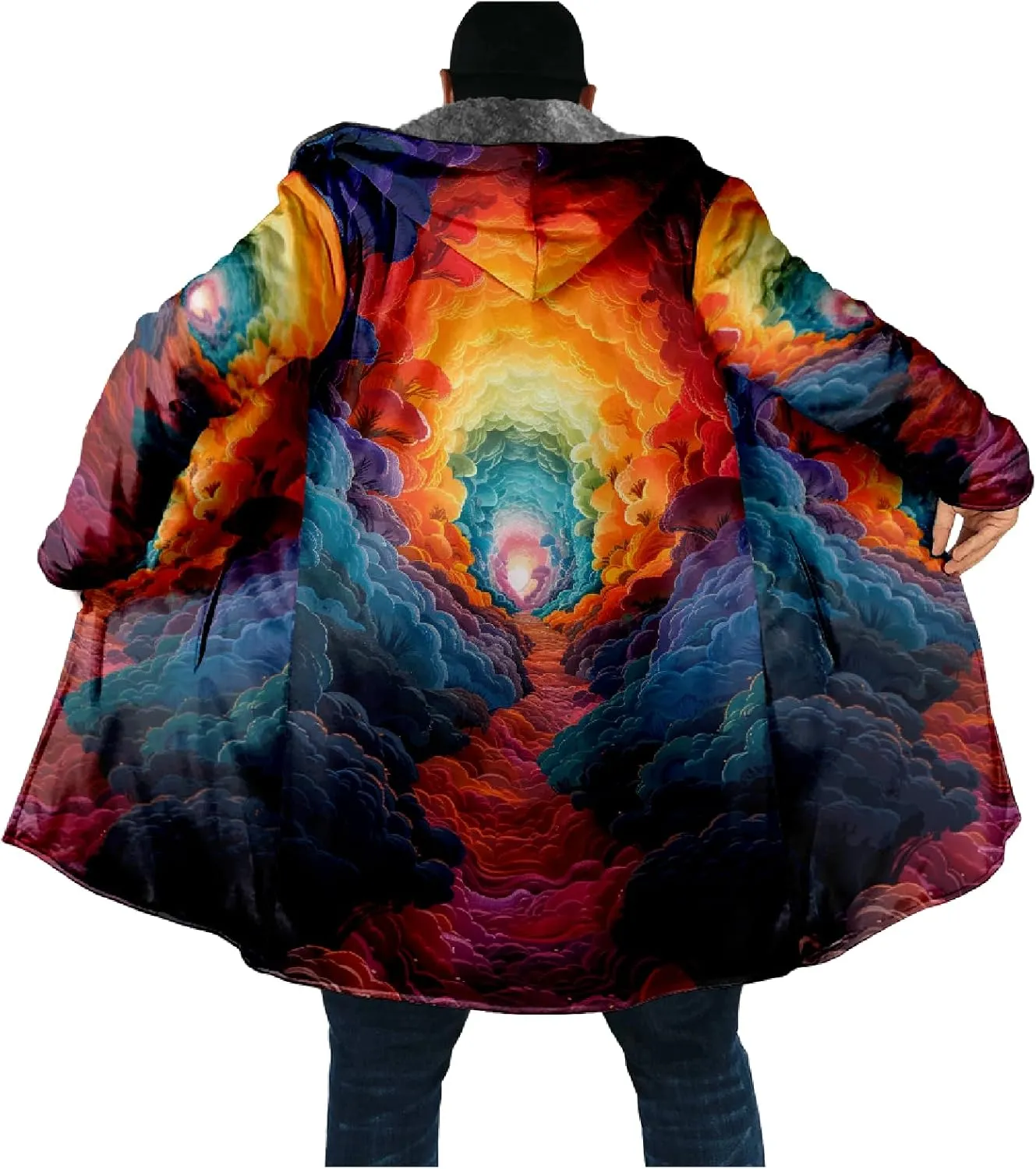 Winter Coats For Men Galaxy 3D Print Long Sleeve Zipper Big And Tall Cardigan Fleece Warm Novelty Fashion Jacket