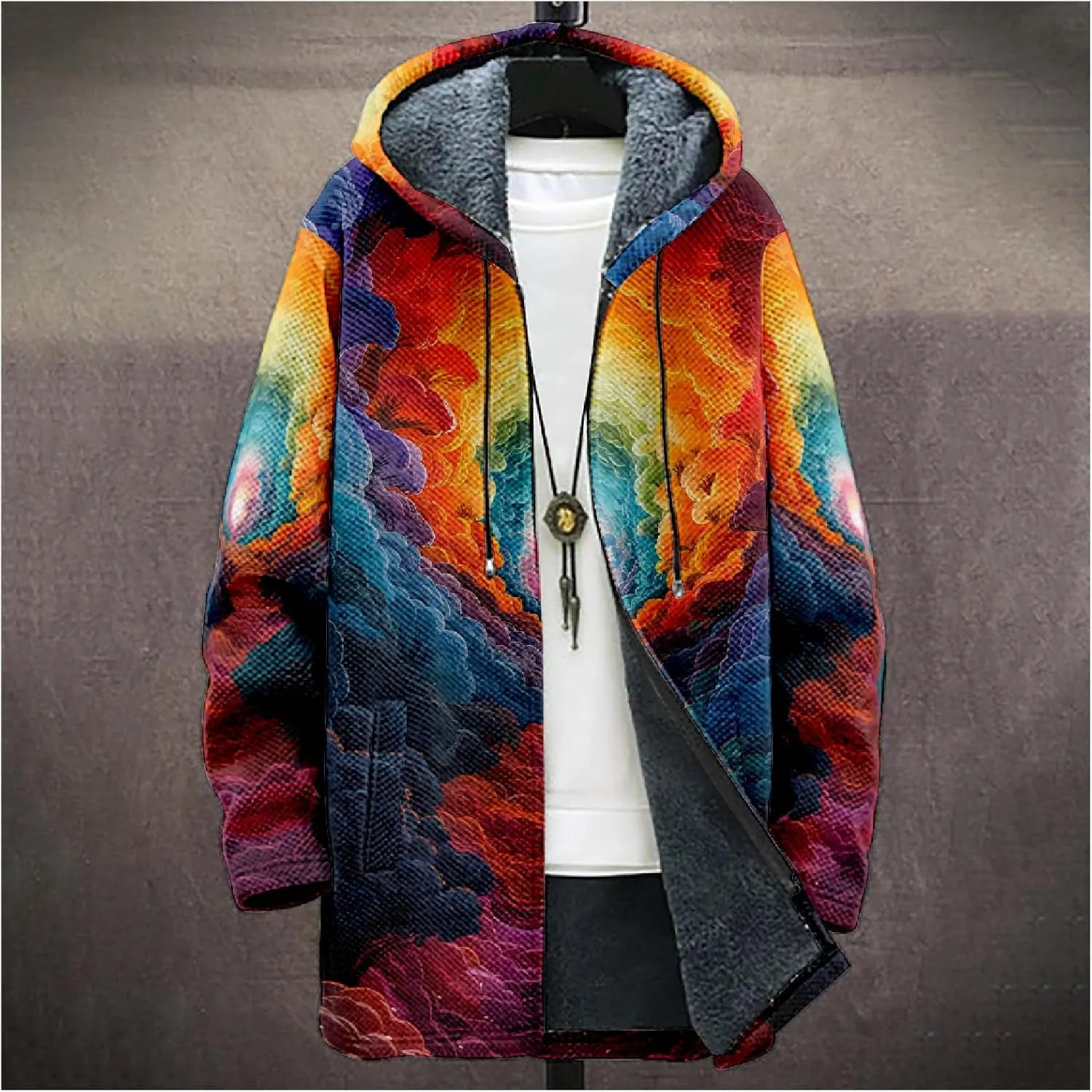Winter Coats For Men Galaxy 3D Print Long Sleeve Zipper Big And Tall Cardigan Fleece Warm Novelty Fashion Jacket