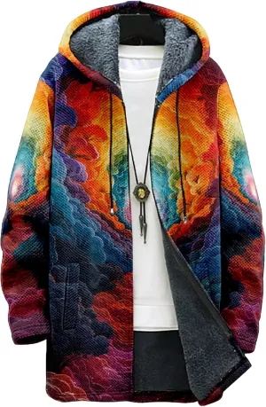 Winter Coats For Men Galaxy 3D Print Long Sleeve Zipper Big And Tall Cardigan Fleece Warm Novelty Fashion Jacket