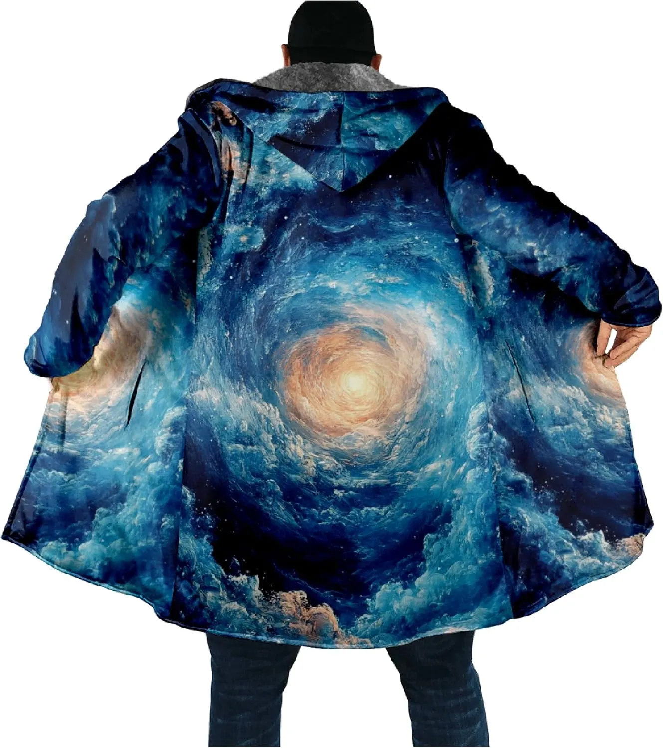 Winter Coats For Men Galaxy 3D Print Long Sleeve Zipper Big And Tall Cardigan Fleece Warm Novelty Fashion Jacket
