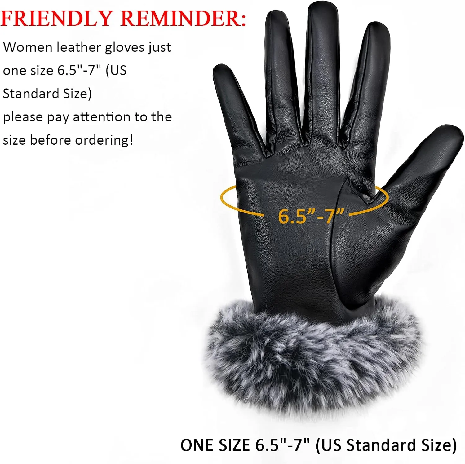 Women's PU Leather Gloves for Winter, Warm with Fleece Lining and Touchscreen Compatible Rabbit Fur Cuff Party Gloves