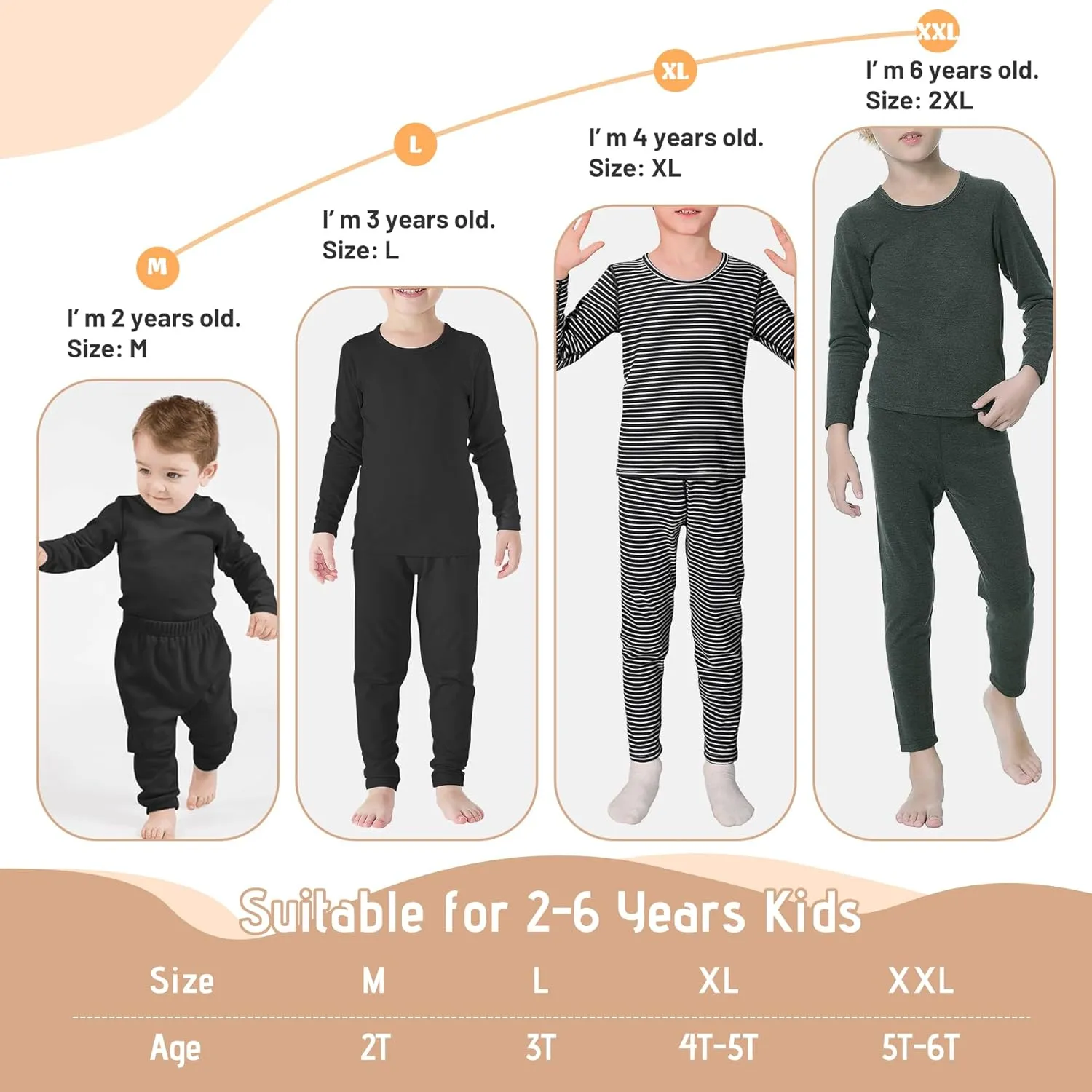 Zando Toddler Thermal Underwear Sets for Kids Base Layer Winter Warm Toddler Long Johns for Boys Girls Long Underwear